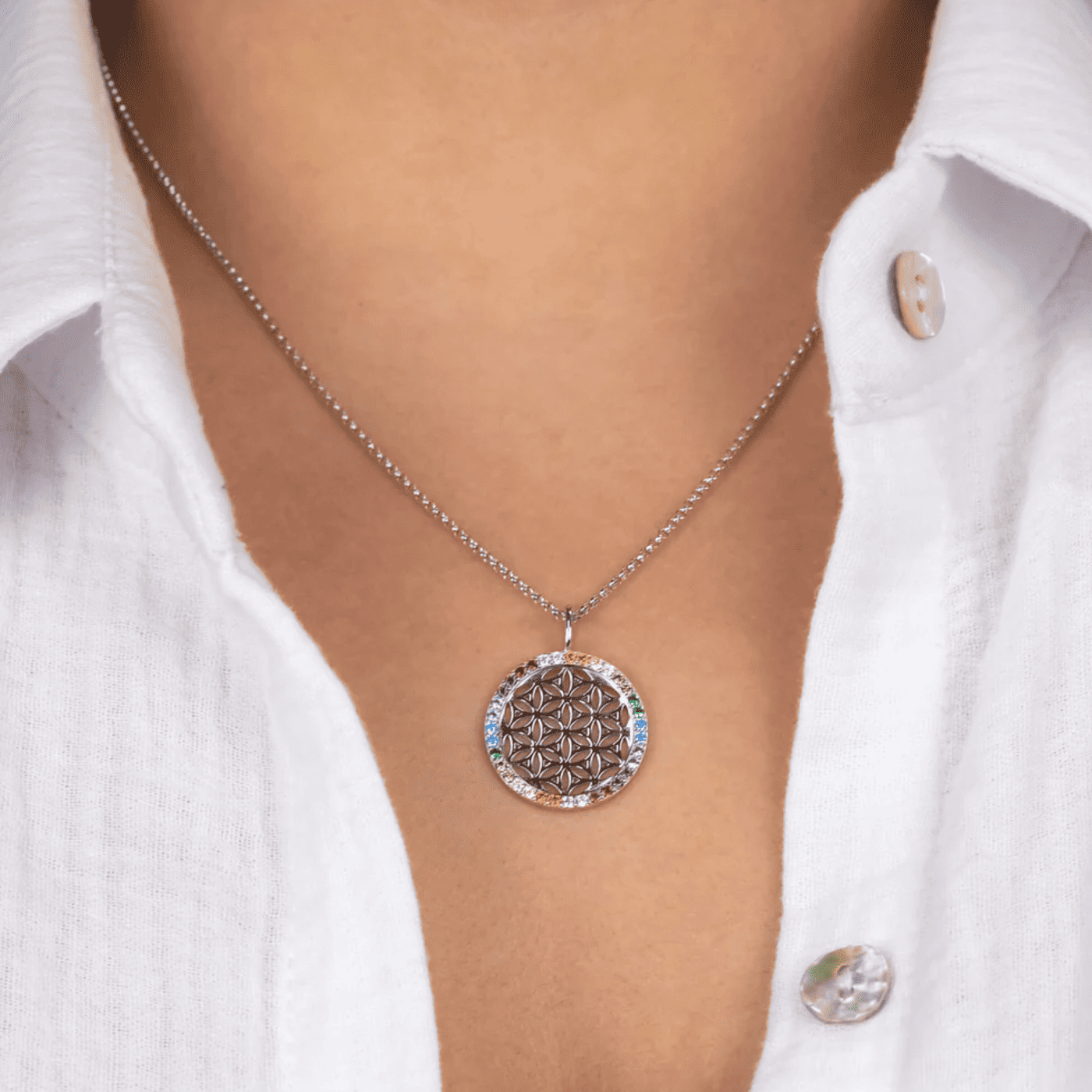 Kette Zirkonia 925er Silber Lebensblume