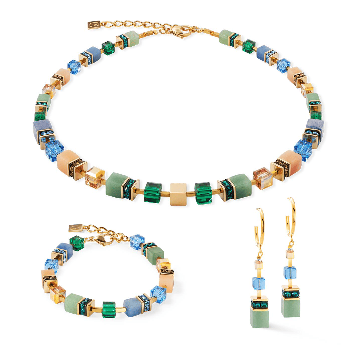 Edelsteinkette Edelstahl gelb vergoldet GeoCUBE® Edelsteinkette Edelstahl gelb vergoldet GeoCUBE®