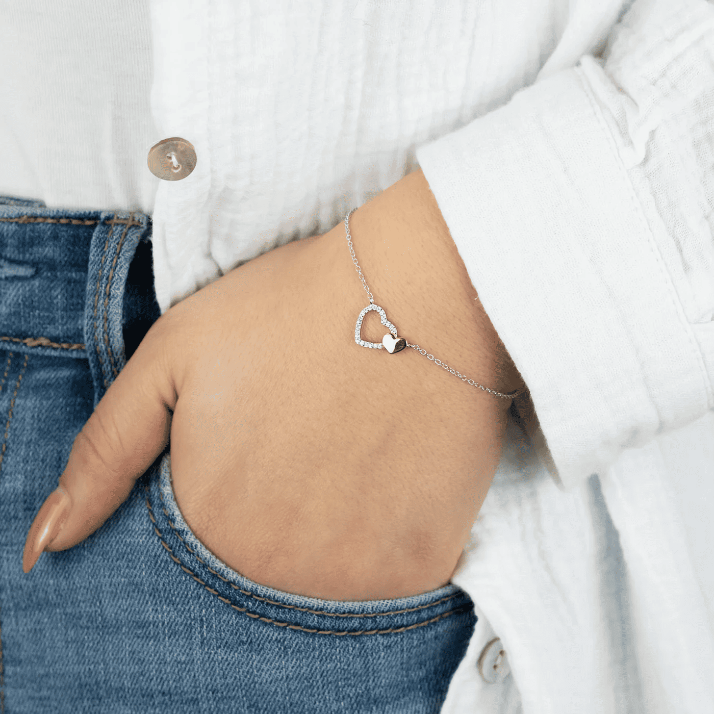 Armband 925er Silber bicolor Herzen