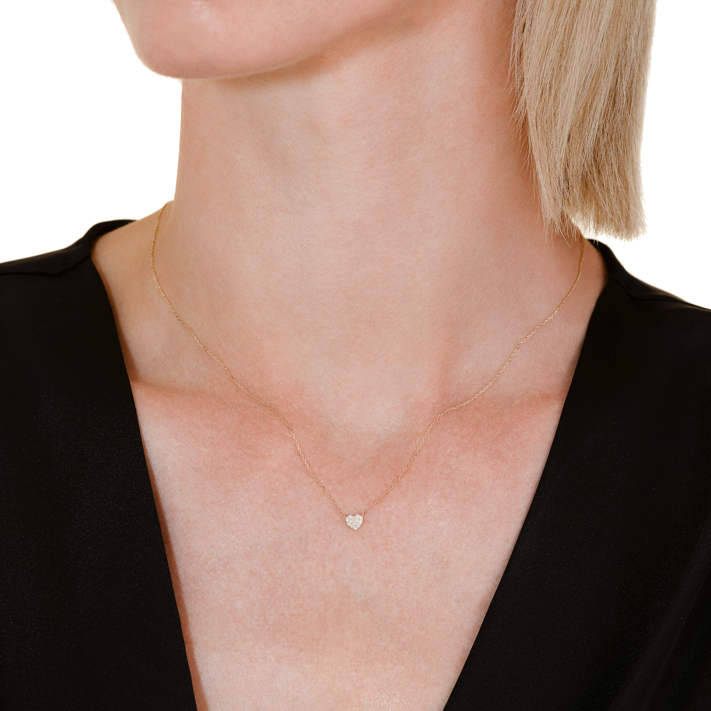 Kette syn. Diamant zus. 0,06ct. 585er Gelbgold Heart Pave