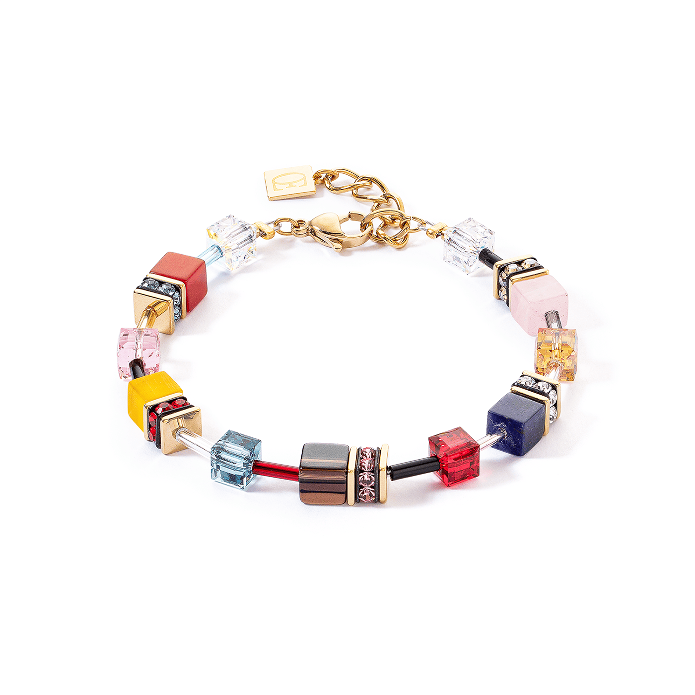 Armband Rauchquarz Edelstahl gelb vergoldet GeoCube® Armband Rauchquarz Edelstahl gelb vergoldet GeoCube®