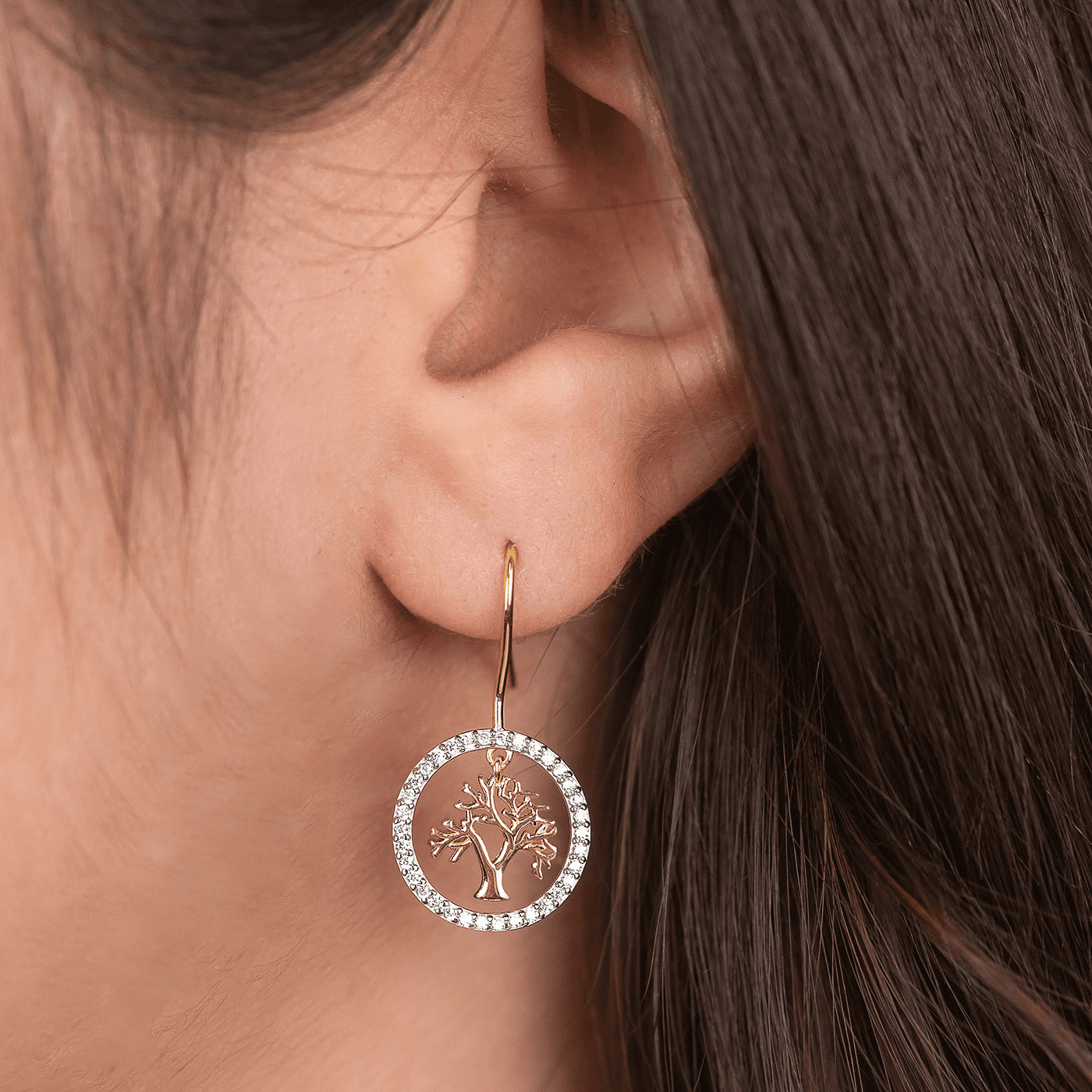 Ohrringe Zirkonia 925er Silber gelb vergoldet Lebensbaum