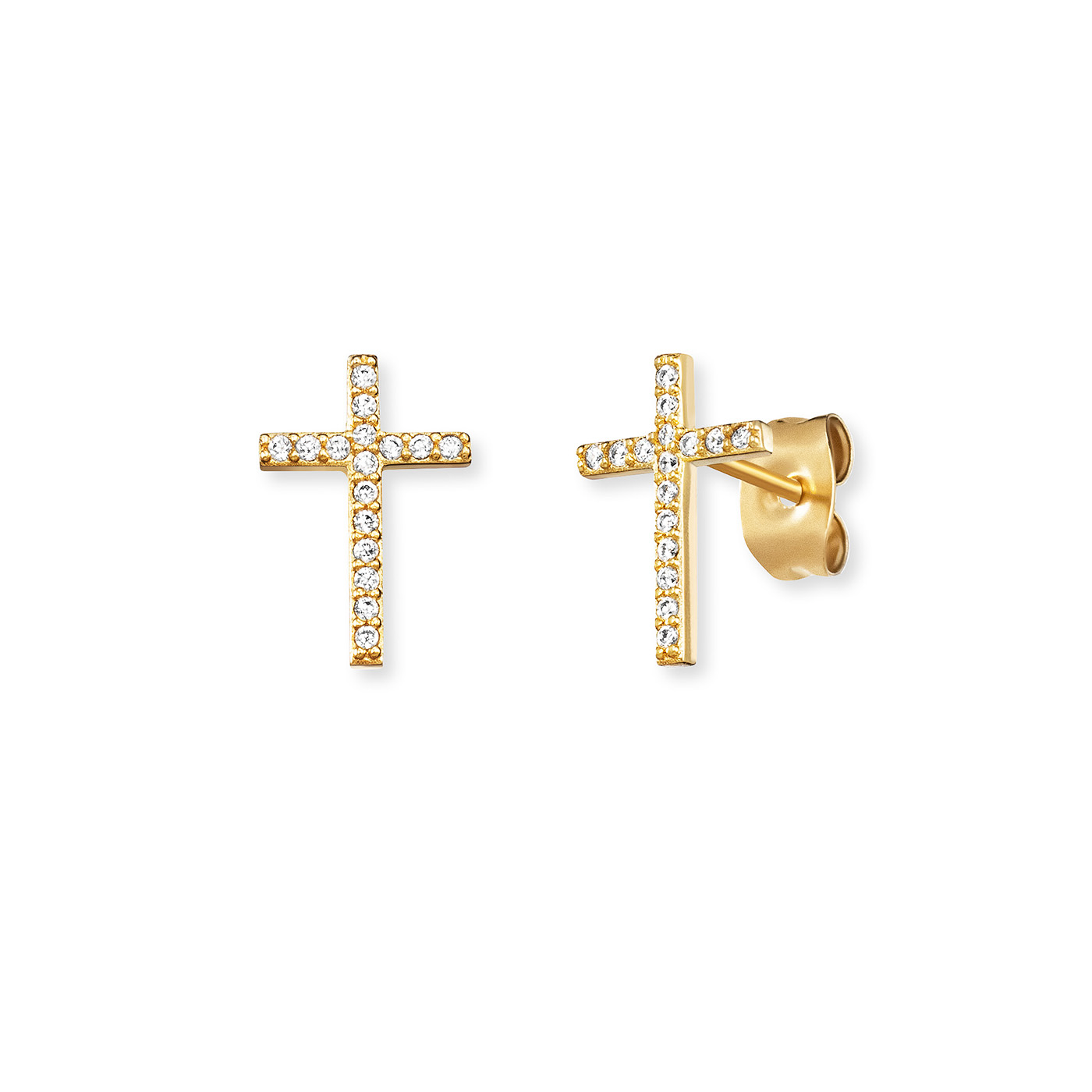 Ohrringe Zirkonia 925er Silber gelb vergoldet Kreuz Ohrringe Zirkonia 925er Silber gelb vergoldet Kreuz