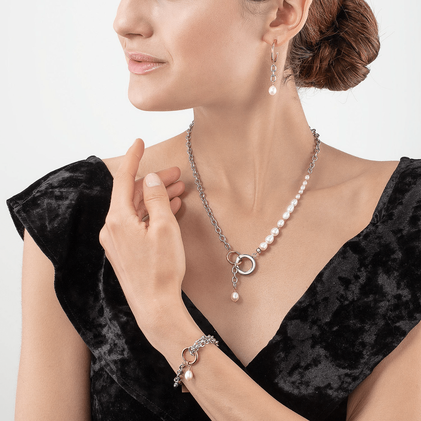 Kette Kristall Edelstahl bicolor