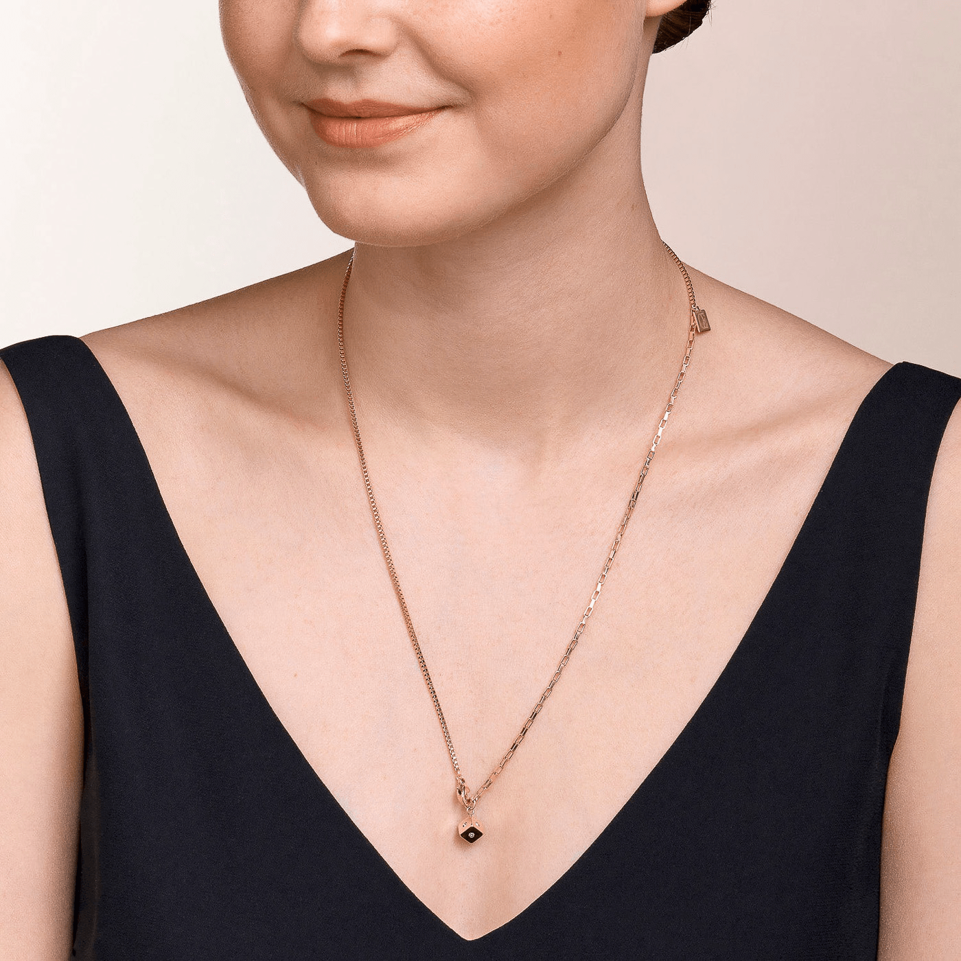 Kette Glasstein Edelstahl rosé vergoldet GeoCube® Kette Glasstein Edelstahl rosé vergoldet GeoCube®