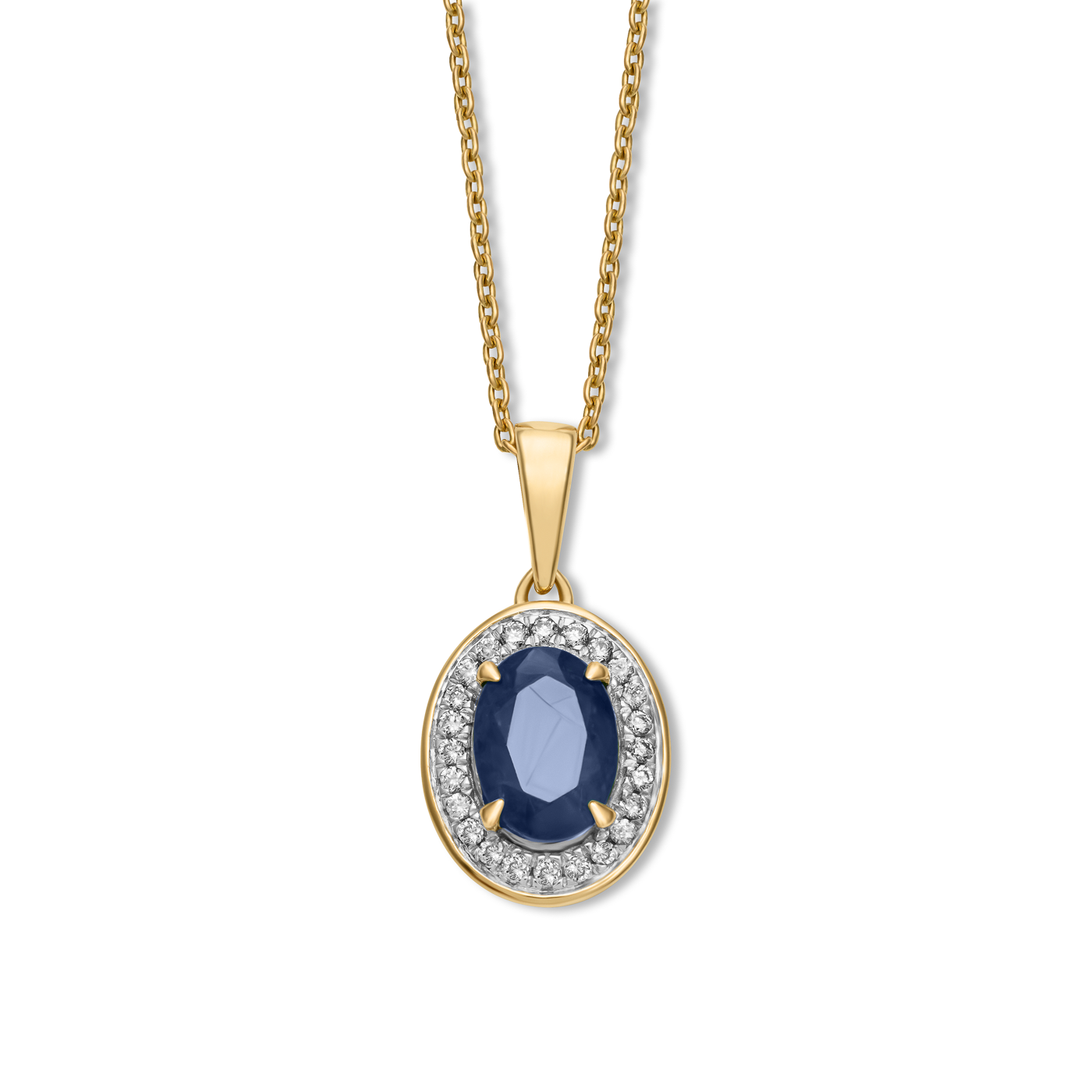 Kette Saphir + Diamant zus. ca. 0,08ct. 375er Gelbgold