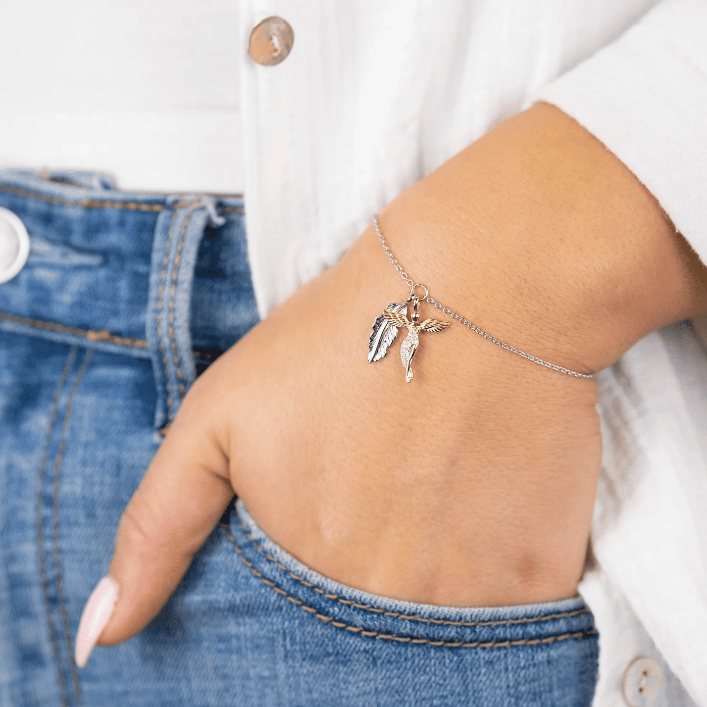 Armband 925er Silber bicolor Feder Armband 925er Silber bicolor Feder