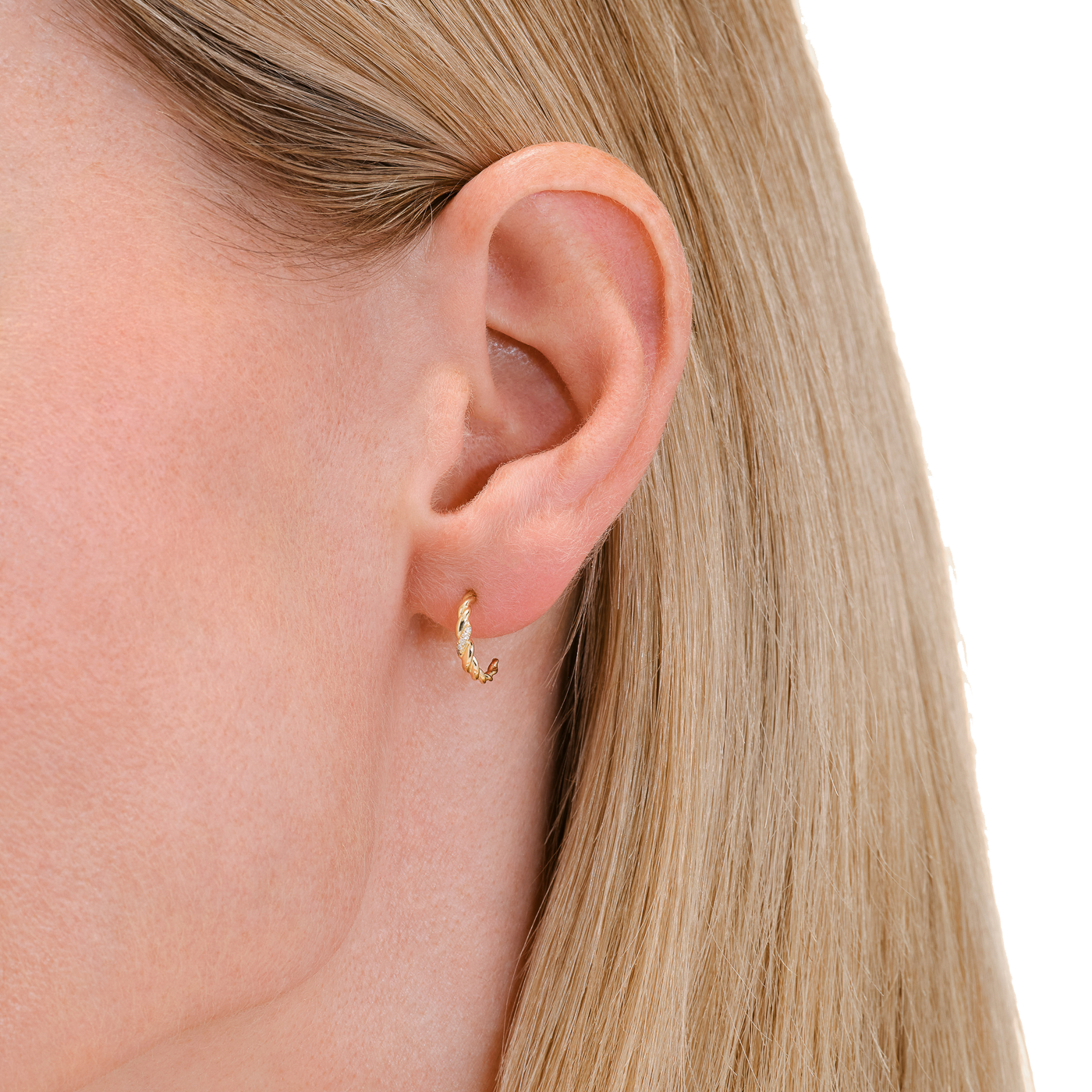 Ohrringe syn. Diamant zus. 0,036ct. 585er Gelbgold Twisted