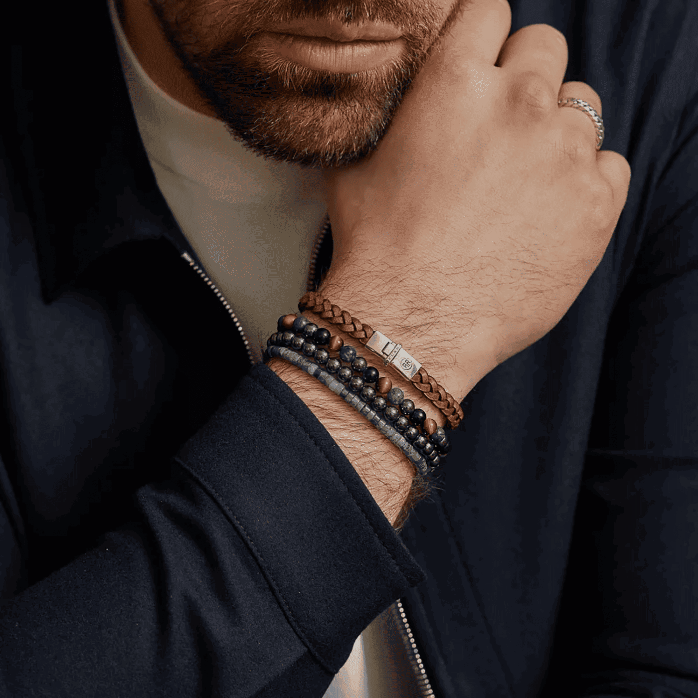 Armband 925er Silber Small Braided Raw Cognac Armband 925er Silber Small Braided Raw Cognac