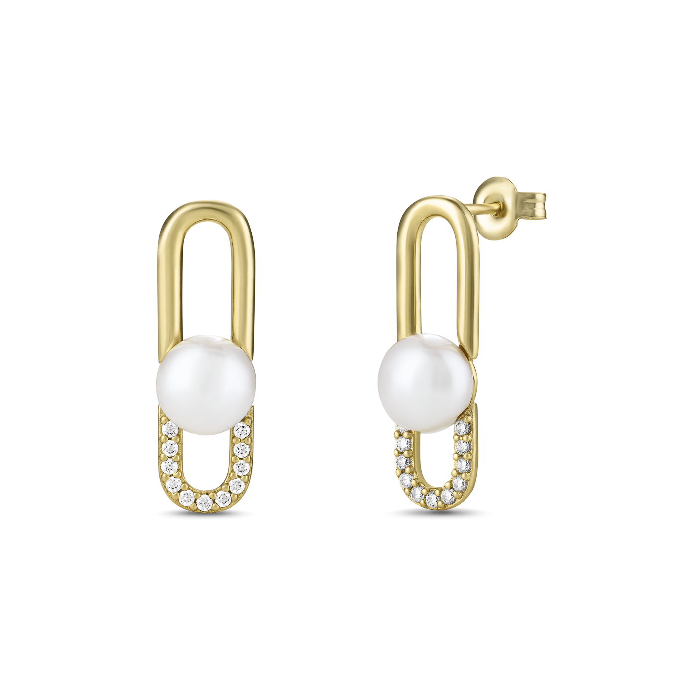Perlenohrringe Zirkonia 925er Silber vergoldet Süsswasser-Zuchtperle Perlenohrringe Zirkonia 925er Silber vergoldet Süsswasser-Zuchtperle