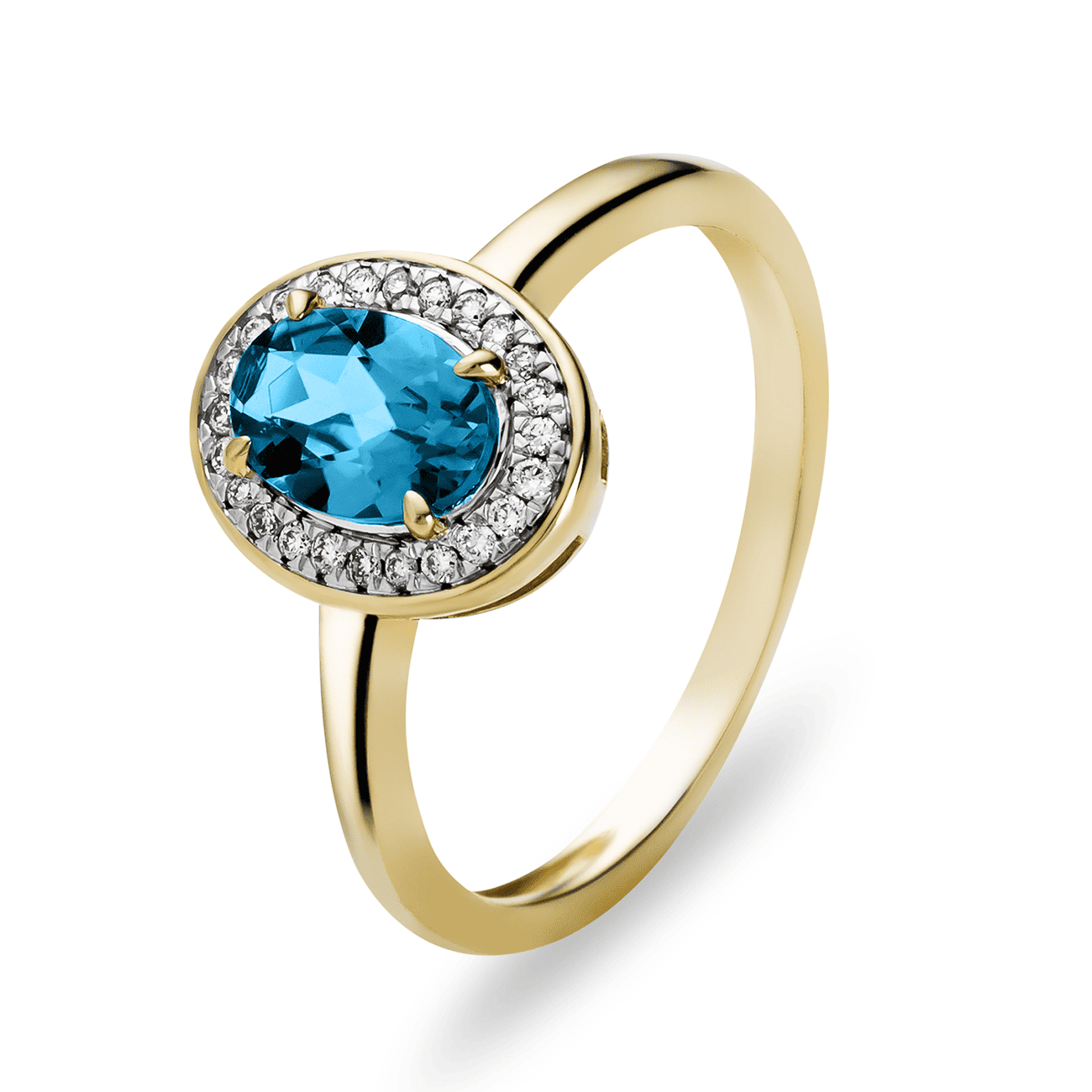 Ring Blautopas + Diamant zus. ca. 0,08ct. 375er Gelbgold Ring Blautopas + Diamant zus. ca. 0,08ct. 375er Gelbgold
