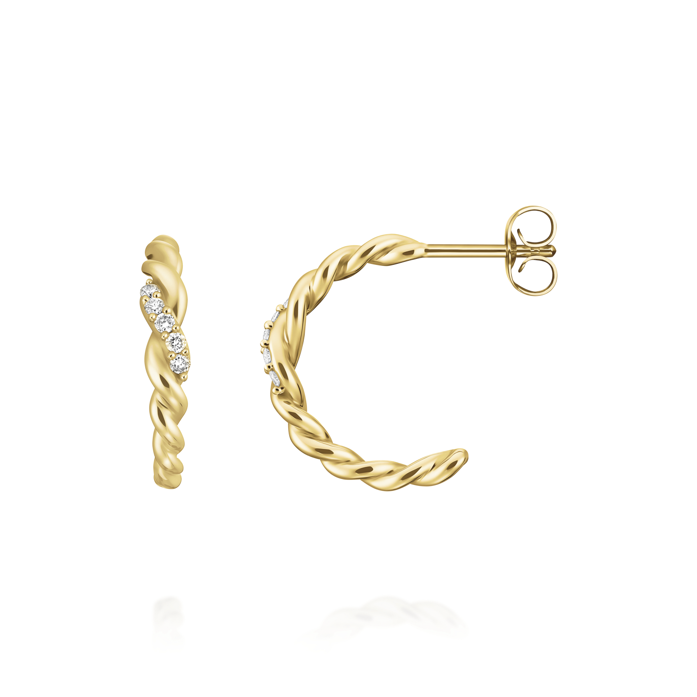 Ohrringe syn. Diamant zus. 0,036ct. 585er Gelbgold Twisted