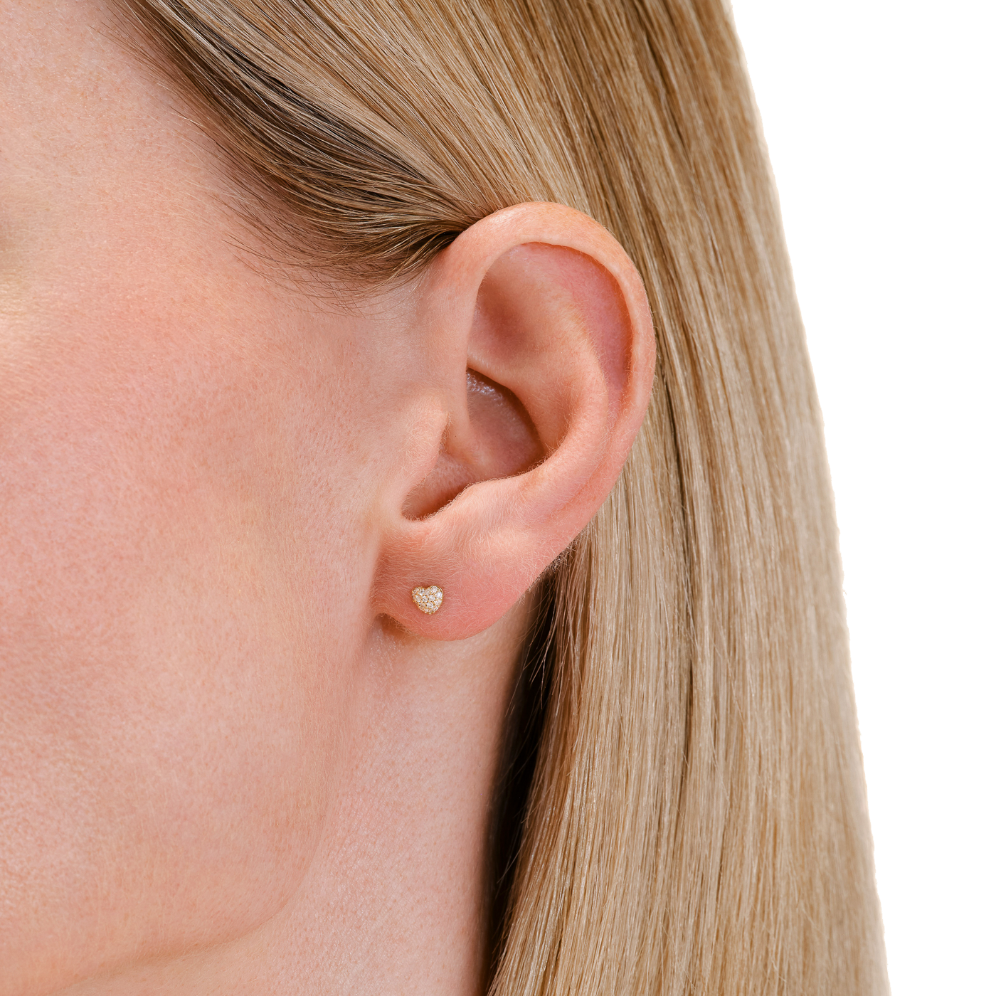 Ohrringe syn. Diamant zus. 0,125ct. 585er Gelbgold Heart Pave