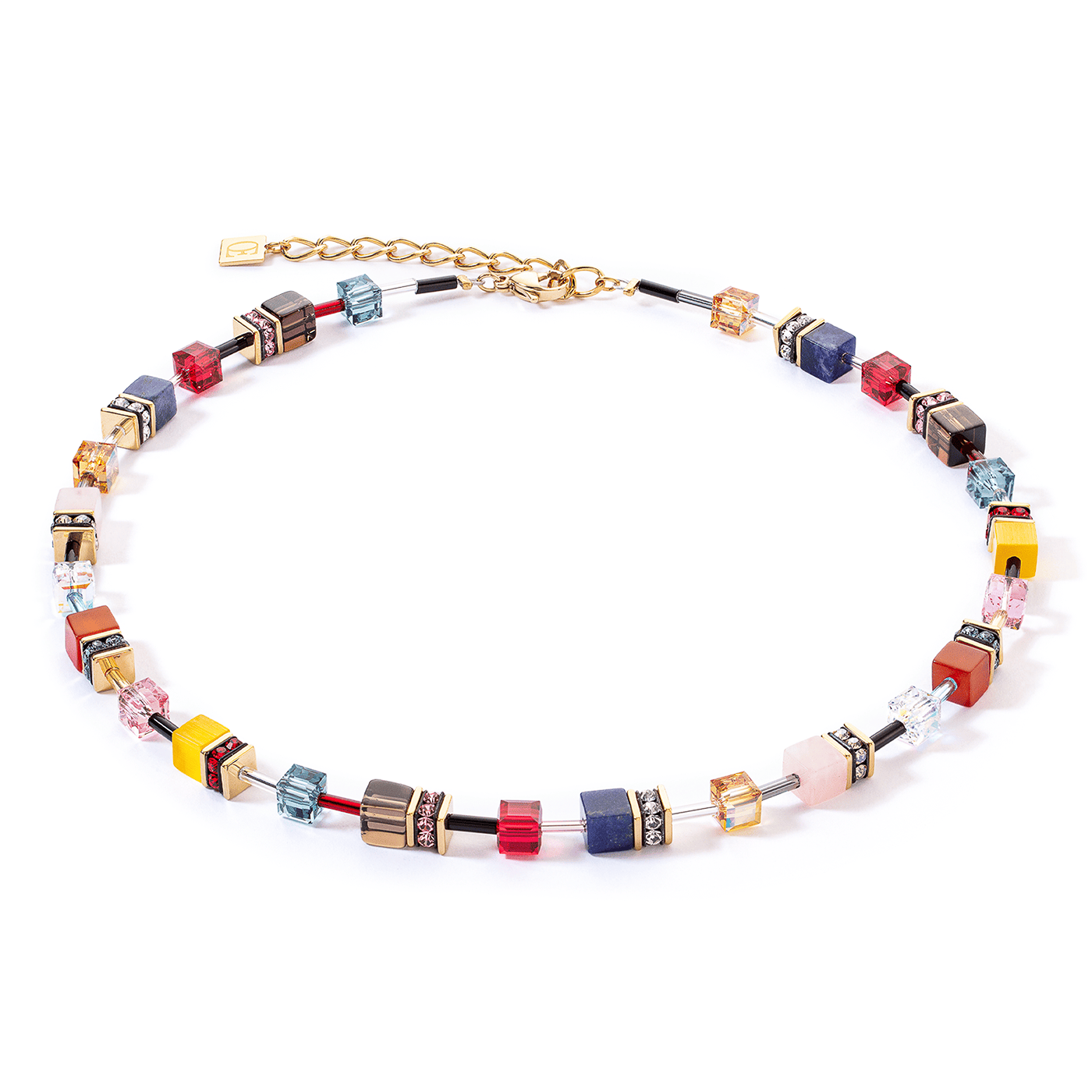 Kette Rauchquarz Edelstahl gelb vergoldet GeoCube® Kette Rauchquarz Edelstahl gelb vergoldet GeoCube®