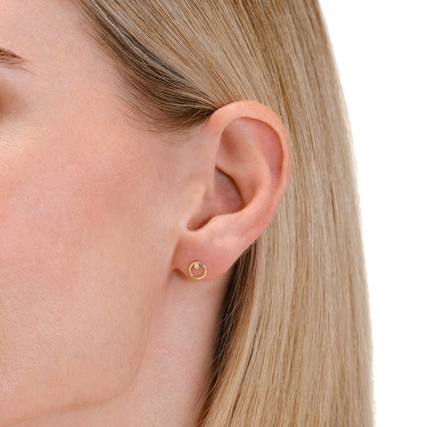 Ohrringe syn. Diamant zus. 0,03ct. 585er Gelbgold Open Circle