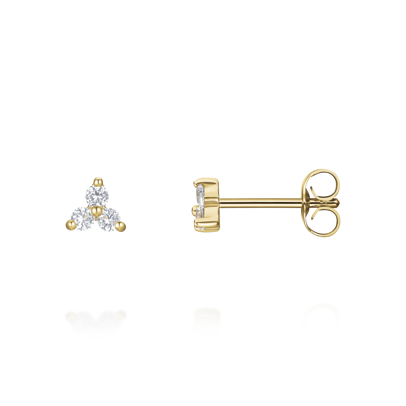 Ohrringe syn. Diamant zus. 0,12ct. 585er Gelbgold Traingle