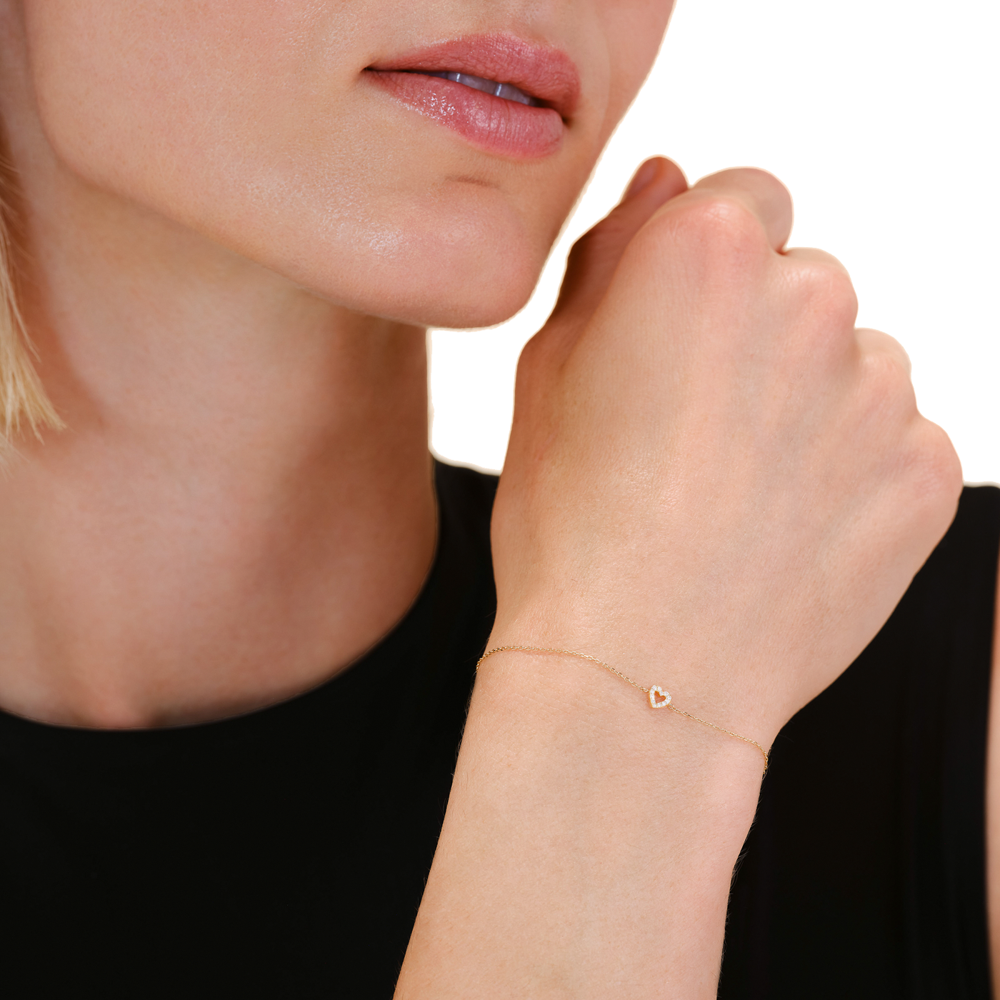 Armband syn. Diamant zus. 0,028ct. 585er Gelbgold Heart