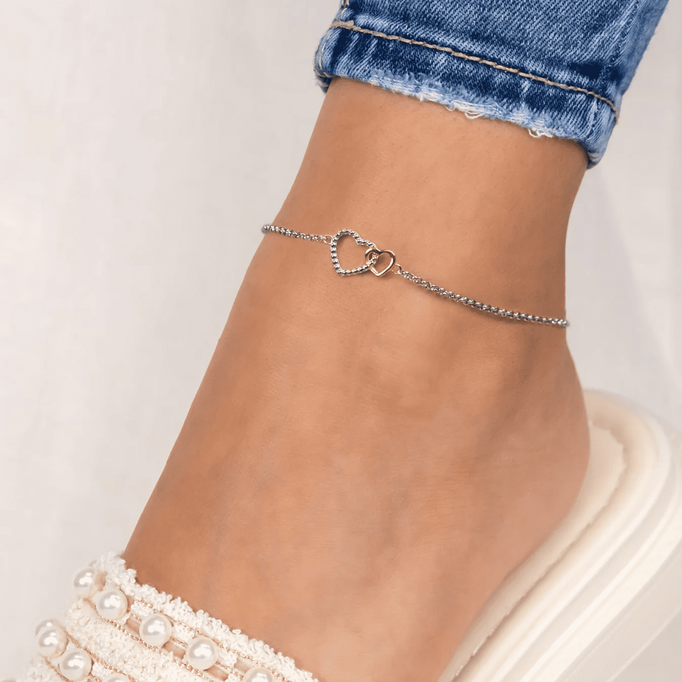 Fußkette 925er Silber bicolor Herzen Fußkette 925er Silber bicolor Herzen