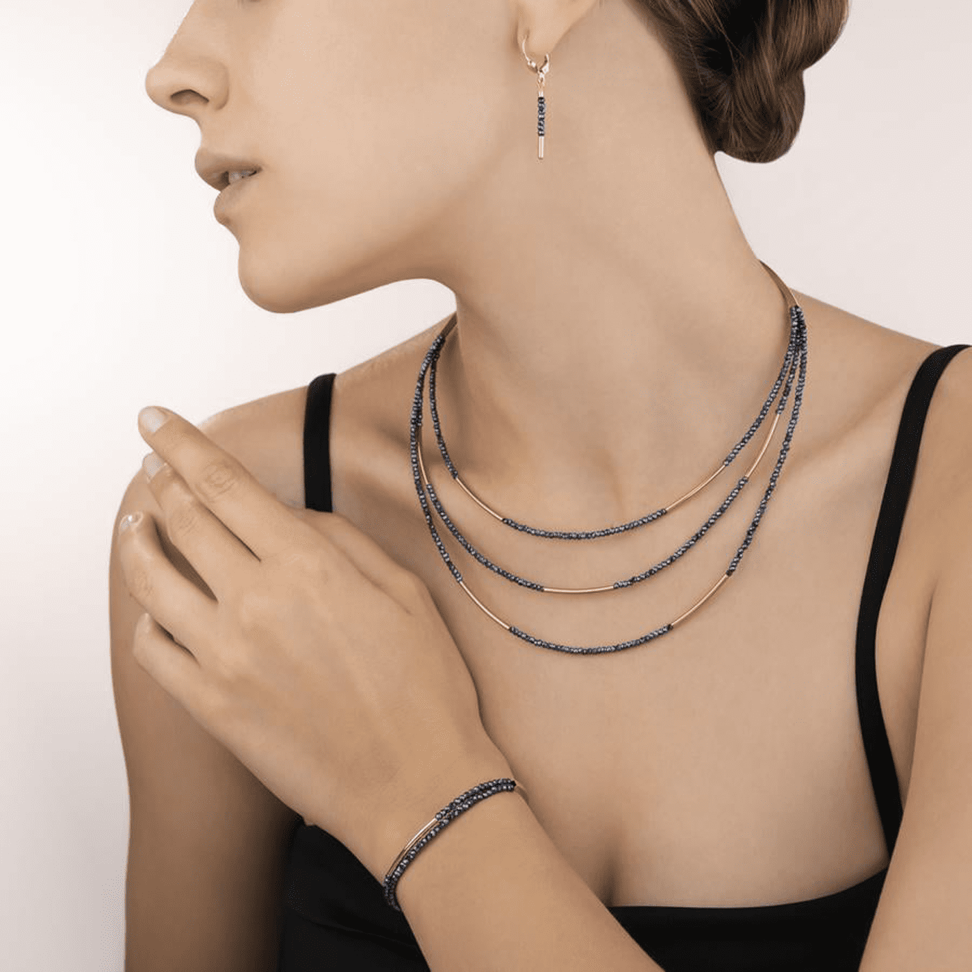 Kette Glasstein Edelstahl rosé vergoldet Kette Glasstein Edelstahl rosé vergoldet