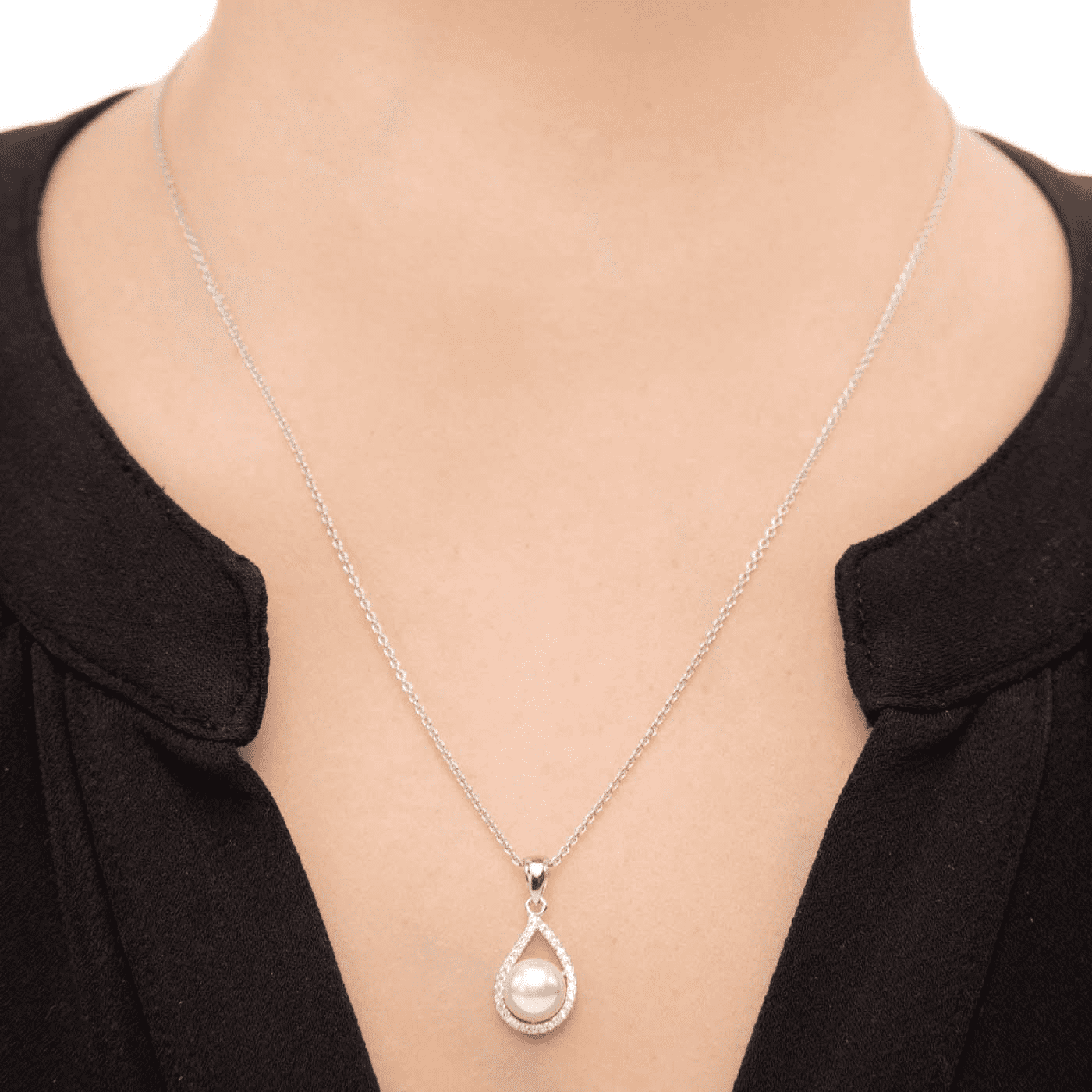 Perlenkette Zirkonia 925er Silber Süßwasser-Zuchtperle Perlenkette Zirkonia 925er Silber Süßwasser-Zuchtperle