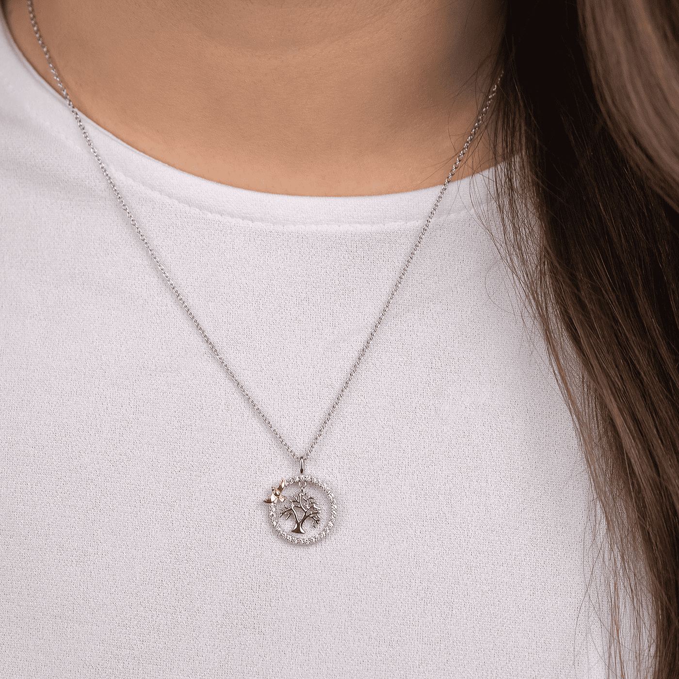 Kette Zirkonia 925er Silber bicolor Lebensbaum Kette Zirkonia 925er Silber bicolor Lebensbaum