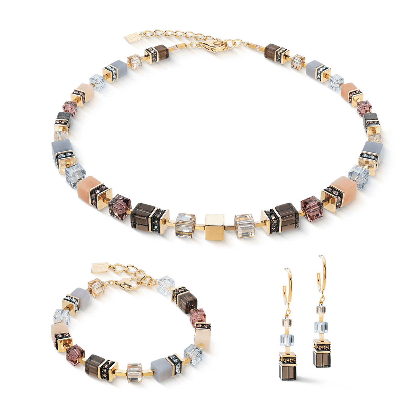 Edelsteinkette Edelstahl gelb vergoldet GeoCUBE® Edelsteinkette Edelstahl gelb vergoldet GeoCUBE®