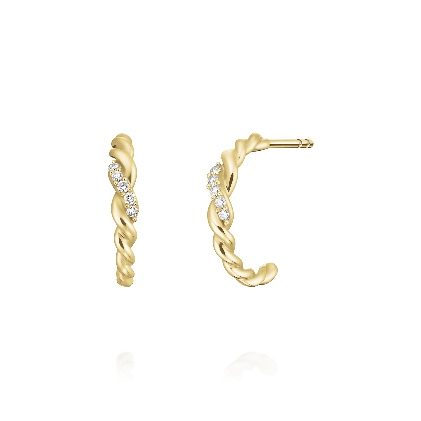 Ohrringe syn. Diamant zus. 0,036ct. 585er Gelbgold Twisted